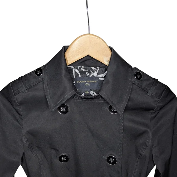 Banana Republic Petite XS Black Classic Trench Coat Belted Tailored - Picture 7 of 14